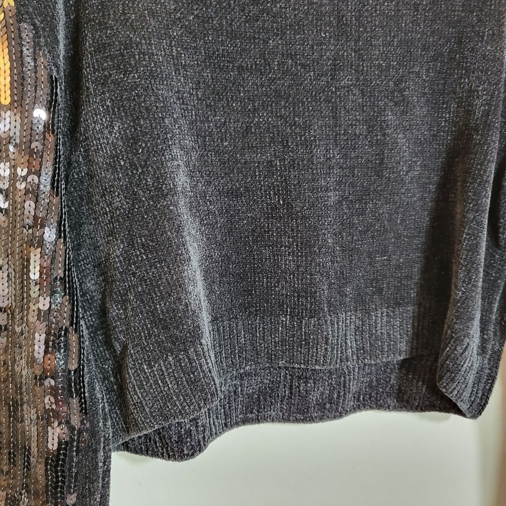 ZARA NWOT Sequins Black Top | Size M | Cropped | Plush Knit Back | Long Sleeve - Picture 10 of 11